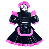 Fondcosplay Lockable Sissy Maid Heavy PVC Dress Black with Hot Pink Trim Crossdressing Costume [G3963]