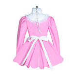 Fondcosplay Lockable Sissy Maid Thin PVC Dress Pink with White Apron Crossdressing Costume [G3959]