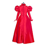 Fondcosplay Handmade Lockable Sissy Maid Dress Red Satin Crossdressing Outfit [G3994]