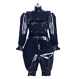 Fondcosplay Lockable Black Thin PVC Sissy Maid Romper Crossdressing Outfit [G3914]