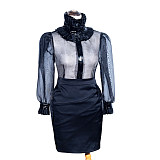 Fondcosplay Handmade Sissy Maid Blouse and Skirt Set Black Organza Satin Crossdressing Outfit [G4005]