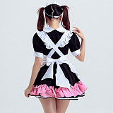 Fondcosplay Cotton Lockable Black White Pink Sissy Maid Dress with Apron and Bow [G3921]