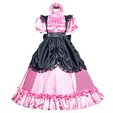 Fondcosplay Handmade Lockable Sissy Maid Dress Pink Black Satin Crossdressing Outfit [G3993]