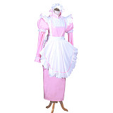 Fondcosplay Thin PVC Pink Long Maid Cosplay Dress with White Apron (Lockable) [G3981]