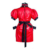 Fondcosplay Lockable Sissy Maid Faux Leather Dress Red and Black Crossdressing Costume with Chains [G3935]