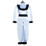 Fondcosplay Lockable Sissy Maid Satin Jumpsuit White with Black Trim Crossdressing Costume [G3938]