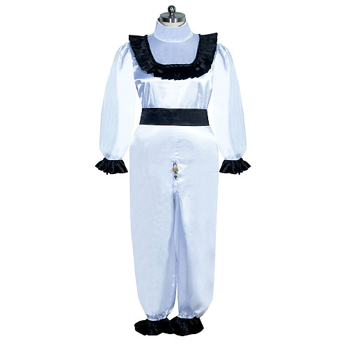 Fondcosplay Lockable Sissy Maid Satin Jumpsuit White with Black Trim Crossdressing Costume [G3938]