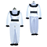 Fondcosplay Lockable Sissy Maid Satin Jumpsuit White with Black Trim Crossdressing Costume [G3938]