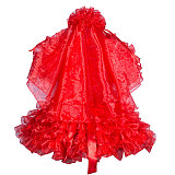 Fondcosplay Lockable Sissy Maid Satin and Organza Dress Red Crossdressing Costume with Veil [G3939]