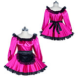 Fondcosplay Sissy Maid Satin Dress Hot Pink with Black Lace Crossdressing Costume [G3962]