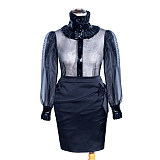 Fondcosplay Handmade Sissy Maid Blouse and Skirt Set Black Organza Satin Crossdressing Outfit [G4005]