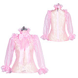 Fondcosplay Lockable Sissy Maid Organza Blouse Light Pink Crossdressing Costume Top [G3951]