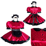 Fondcosplay Handmade Lockable Sissy Maid Dress Red Black Satin Crossdressing Outfit [G4000]