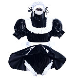 Fondcosplay Lockable Black Thin PVC Sissy Maid Dress with White Ruffles [G3970]