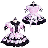 Fondcosplay Lockable Sissy Maid Velvet Dress Light Pink with Black Lace Crossdressing Costume [G3965]