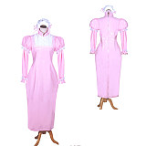 Fondcosplay Thin PVC Pink Long Cosplay Dress with White Chest Panel (Lockable) [G3980]