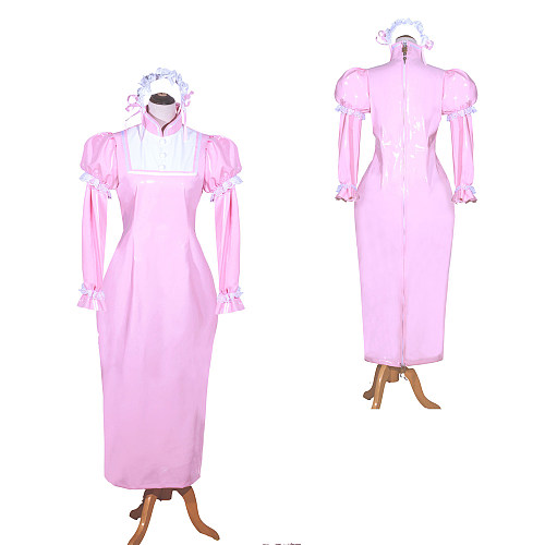 Fondcosplay Thin PVC Pink Long Cosplay Dress with White Chest Panel (Lockable) [G3980]