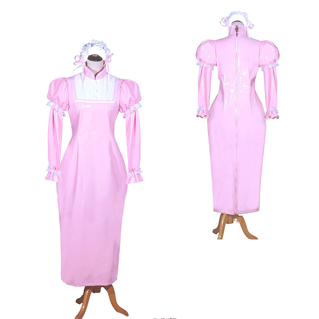 Fondcosplay Thin PVC Pink Long Cosplay Dress with White Chest Panel (Lockable) [G3980]