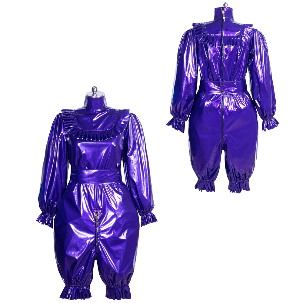Lockable Sissy Romper Purple Thin PVC Crossdressing Outfit ...