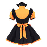 Fondcosplay Cotton Lockable Orange & Black Halloween Sissy Maid Dress with Apron [G3924]
