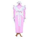 Fondcosplay Thin PVC Pink Long Maid Cosplay Dress with White Apron (Lockable) [G3981]