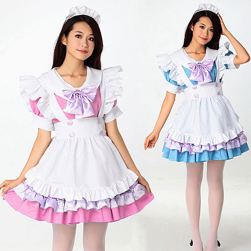 Fondcosplay Cotton Lockable Pastel Sissy Maid Dress with Apron and Bowknot [G3920]