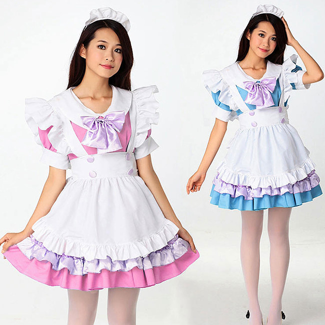 Fondcosplay Cotton Lockable Pastel Sissy Maid Dress with Apron and Bowknot [G3920]