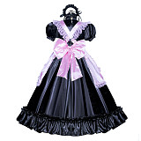 Fondcosplay Handmade Lockable Sissy Maid Dress Black Pink Satin Crossdressing Outfit [G3995]