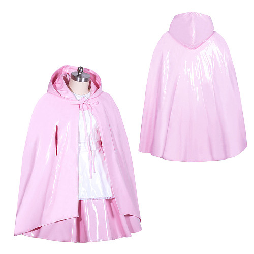 Fondcosplay Lockable Sissy Maid Dress with Hooded Cloak Pink & White Heavy PVC Crossdressing Outfit [G3913]