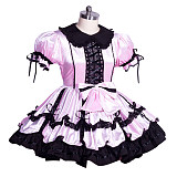 Fondcosplay Lockable Sissy Maid Velvet Dress Light Pink with Black Lace Crossdressing Costume [G3965]