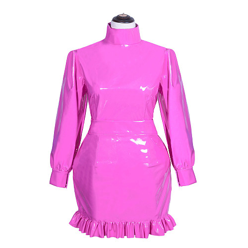 Fondcosplay Thin PVC Lockable Pink Blouse and Skirt Sissy Outfit [G3927]