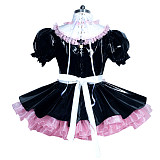 Fondcosplay Lockable Sissy Maid Thin PVC Dress Black with Pink Trim Crossdressing Costume [G3940]