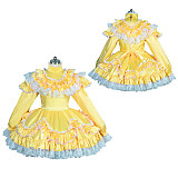 Fondcosplay Satin Lockable Yellow Sissy Maid Dress with Ruffles and Lace [G3918]