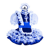 Fondcosplay Lockable Sissy Maid Satin and Organza Dress Royal Blue with White Ruffles Crossdressing Costume [G3958]