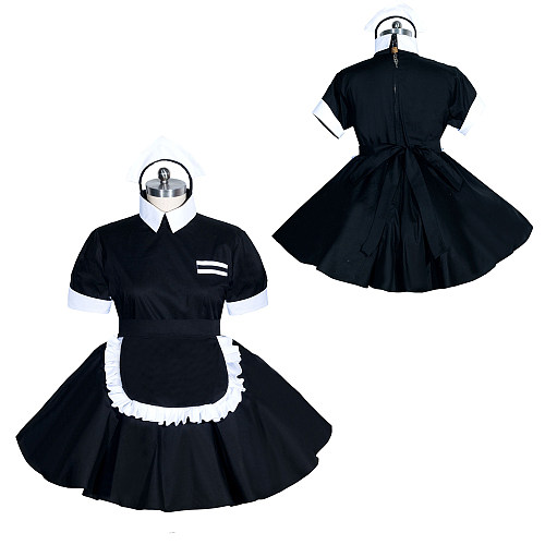 Fondcosplay Lockable Sissy Maid Cotton Dress Black with White Trim Crossdressing Costume [G3949]
