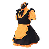 Fondcosplay Cotton Lockable Orange & Black Halloween Sissy Maid Dress with Apron [G3924]