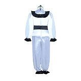 Fondcosplay Lockable Sissy Maid Satin Jumpsuit White with Black Trim Crossdressing Costume [G3938]