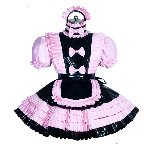 Fondcosplay Lockable Sissy Maid Heavy PVC Dress Black with Pink Trim Crossdressing Costume [G3943]