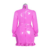 Fondcosplay Thin PVC Lockable Pink Blouse and Skirt Sissy Outfit [G3927]