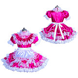 Fondcosplay Lockable Sissy Maid Satin Dress Hot Pink Crossdressing Costume [G3928]