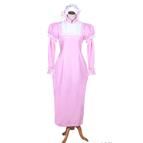 Fondcosplay Thin PVC Pink Long Cosplay Dress with White Chest Panel (Lockable) [G3980]