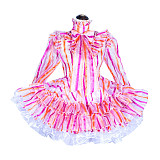 Fondcosplay Handmade Sissy Maid Crossdressing Lockable Striped Organza Dress Costume [G4046]
