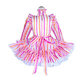 Fondcosplay Handmade Sissy Maid Crossdressing Lockable Striped Organza Dress Costume [G4046]