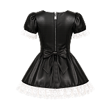 Fondcosplay Lockable Sissy Maid Crossdressing Faux Leather Dress Black with Lace [G4087]