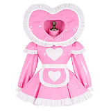 Fondcosplay Lockable Heart-Shaped Hood Sissy Maid Crossdressing Pink Thin PVC Dress [G4090]