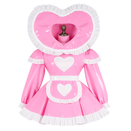 Fondcosplay Lockable Heart-Shaped Hood Sissy Maid Crossdressing Pink Thin PVC Dress [G4090]