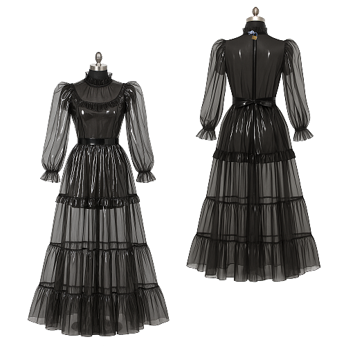 Fondcosplay Lockable Sissy Maid Crossdressing Black Clear PVC Long Dress [G4092]