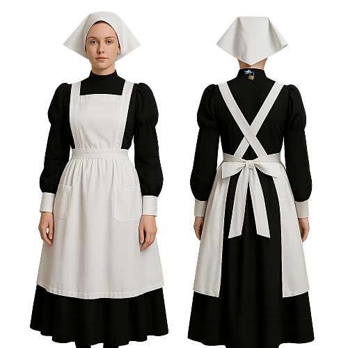 Fondcosplay Lockable Sissy Maid Crossdressing Cotton Black Dress with White Apron [G4094]