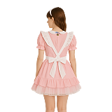 Fondcosplay Lockable Sissy Maid Crossdressing Pink Cotton Short Dress with White Apron [G4095]