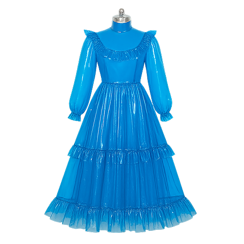 Fondcosplay Lockable Sissy Maid Crossdressing Blue Clear PVC Long Dress [G4096]